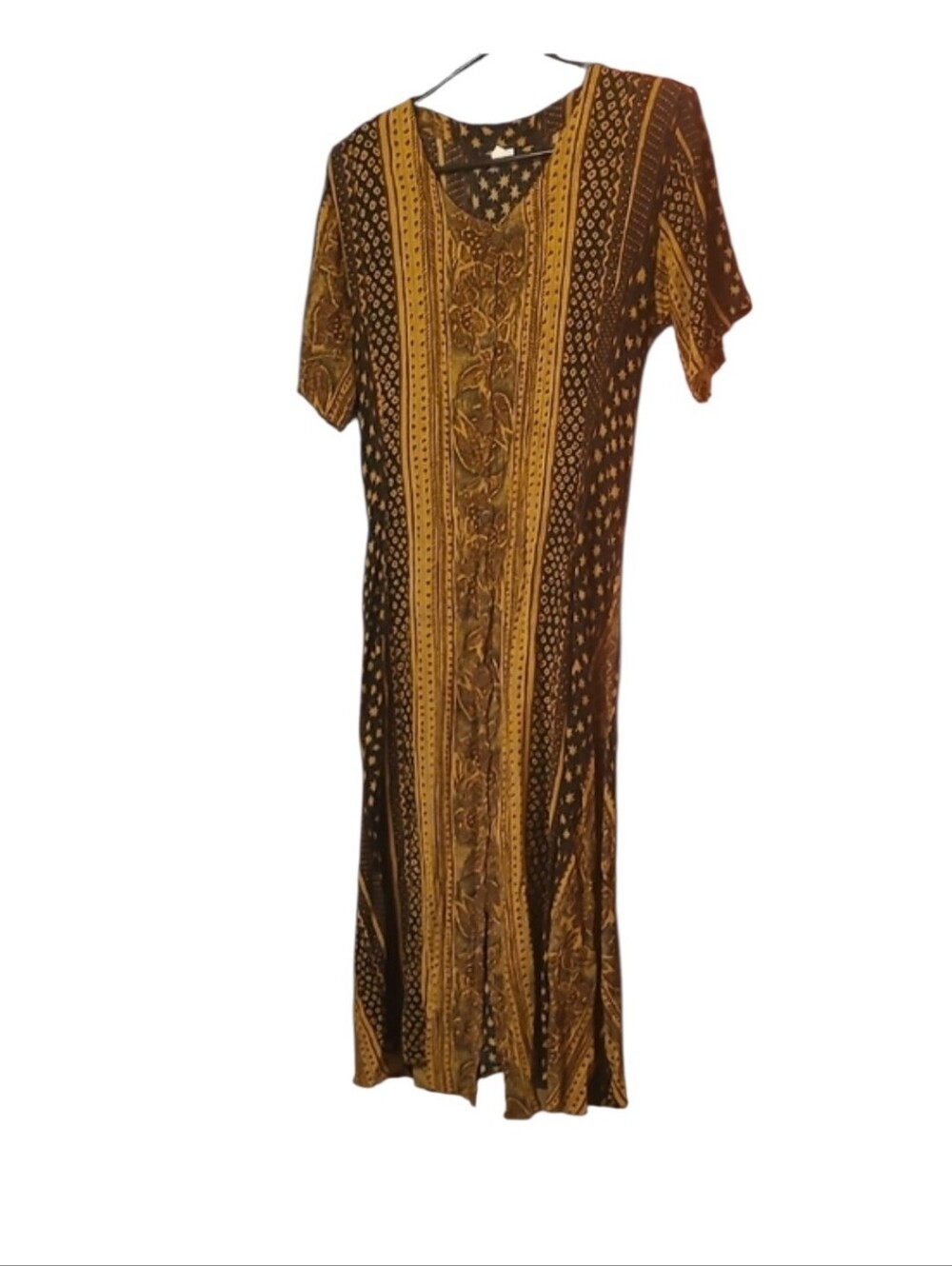 Striped Floral V-Neck Maxi Dress in Black and Mustard